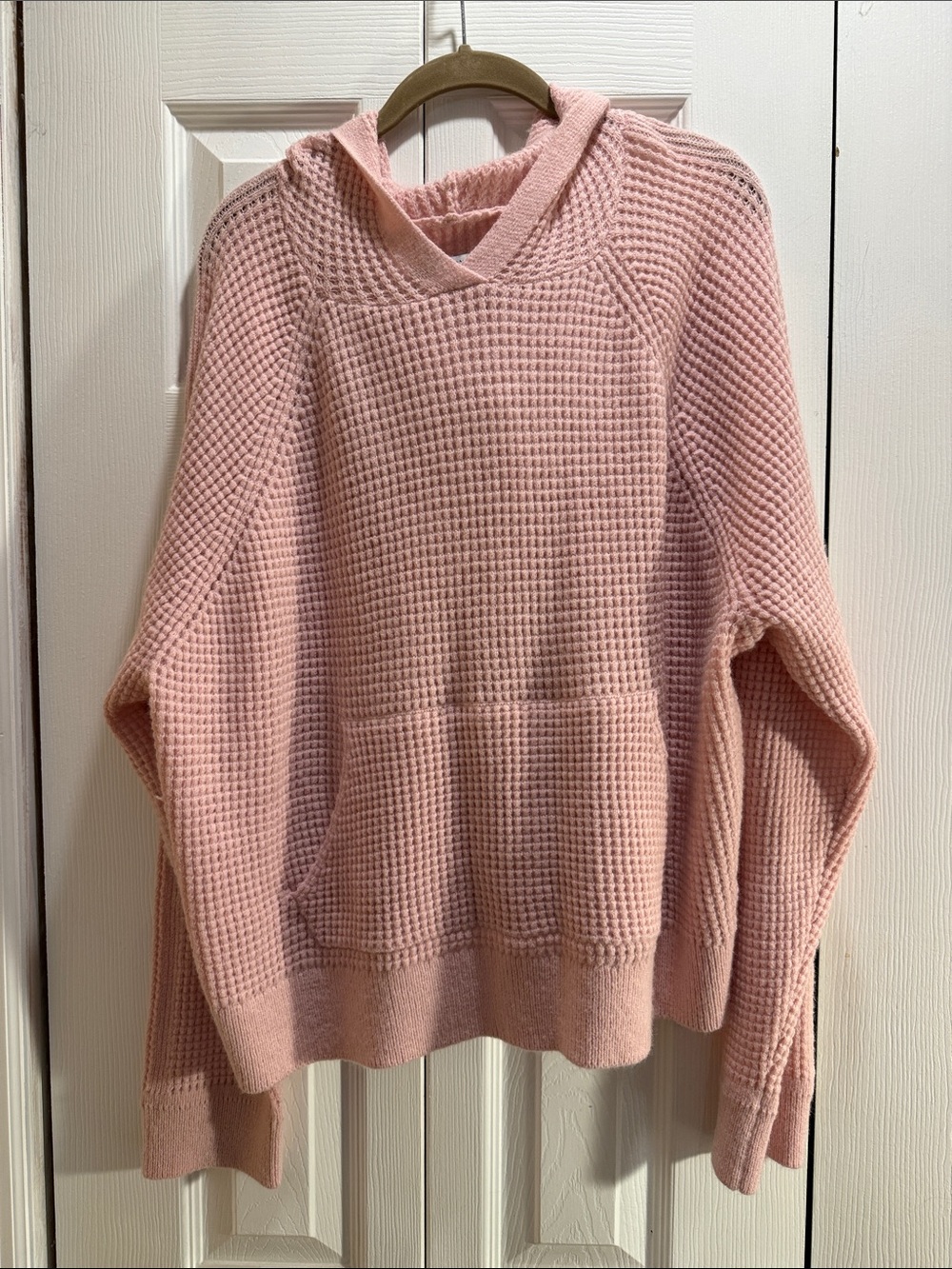 Soft and Cozy Waffle-Knit Pink Hoodie Sweater